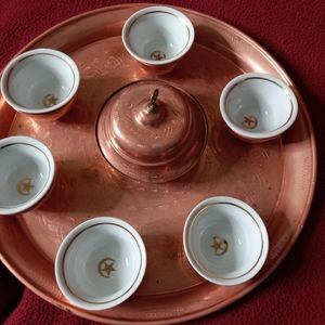 Rare antique Ottoman Empire copper tea set w/sugar bowl and 6 cups